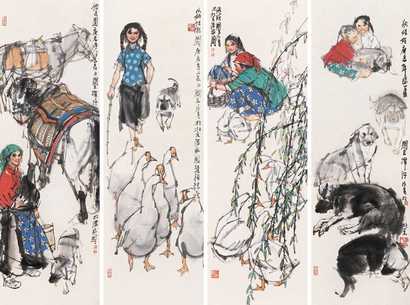 史国良 2000年作 人物 四屏